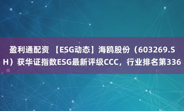 盈利通配资 【ESG动态】海鸥股份（603269.SH）获华证指数ESG最新评级CCC，行业排名第336